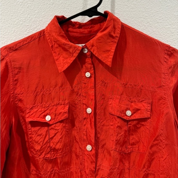 Tommy Hilfiger 100% Silk Burnt Orange Button Front Collared Blouse Shirt Size 4P - Picture 3 of 17